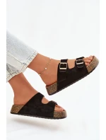 Dámské pantofle na korkové platformě se zlatými sponami Černé Tovessa