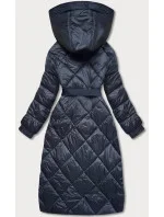 Tmavě modrá dlouhá dámská péřová bunda (ag1-j9081) Tmavě modrá dlouhá dámská péřová bunda (ag1-j9081)