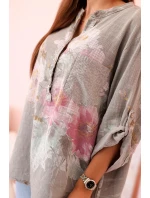 Dámská blůza z bavlny s květinovým vzorem a knoflíky fango