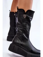 Zazoo 70121 Kožené dámské kozačky s vlnou černé