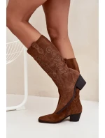 Semišové Dámské Kovbojské Boty Na Podpatku Camel Karira