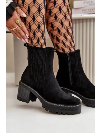 Dámské Kotníkové Boty Na Podpatku Z Eko Semiše Zateplené Černé Nevitas