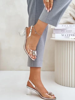 Transparentní Sandály S Broží Na Podpatku D&A Stříbrné