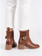 Originální kotníčkové boty hnědé dámské na širokém podpatku Originální kotníčkové boty hnědé dámské na širokém podpatku