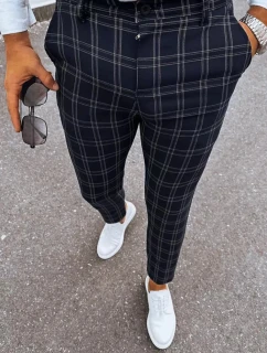 Pánské černé kostkované chinos kalhoty FashionStreet UX3953