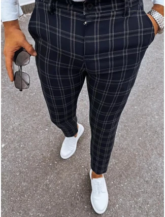 Pánské černé kostkované chinos kalhoty FashionStreet UX3953