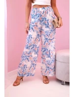 Dámské široké kalhoty s květinovým potiskem modrý Dámské široké kalhoty s květinovým potiskem modrý