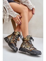 Kožené Ploché Šněrovací Boty Maciejka 06158-25 Zlaté