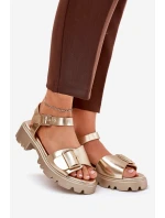 Eko Kožené Sandály Dámské S Přezkou Zlaté Gofielle