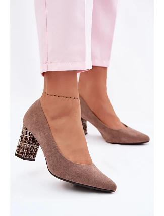 Lodičky z eko semiše Sergio Leone PB414 světle hnědé s ozdobným sloupkem