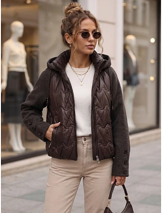 Dámská prošívaná bunda s odnímatelnou kapucí, hnědá, FashionStreet TY5935