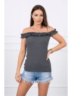 Třpytivá halenka s volánky grafitová Třpytivá halenka s volánky grafitová