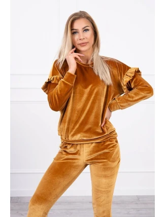 Velurová souprava s volánky velbloud Velurová souprava s volánky velbloud