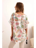 Dámská bavlněná blůza s motivem motýlů s krátkým rukávem bílá