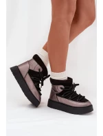 Dámské nízké sněhule s hřejivým kožíškem a silným šněrováním Xarina – černé