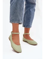 Dámské baleríny s páskem a přezkou Janelor – zelené