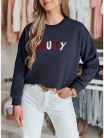 Dámská oversize mikina s výšivkou SOFTRUS navy blue FashionStreet BY1410 Dámská oversize mikina s výšivkou SOFTRUS navy blue FashionStreet BY1410