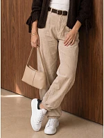 Dámské jogger kalhoty z manšestru s páskem, béžové, FashionStreet UY3138 Dámské jogger kalhoty z manšestru s páskem, béžové, FashionStreet UY3138