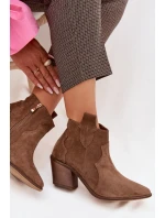 Kovbojky z pravé semišové kůže Zazoo 3153 Khaki