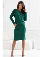 189-13 Teplákové šaty s dlouhým rukávem a kapsami - pohodlný střih s výstřihem na zádech - zelené