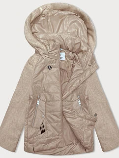 Dámská krátká volná bunda s melanžovými rukávy Vaston camel-melange (F-23962#)