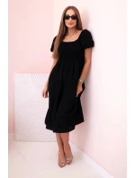 Dámské viskózové šaty s nabíranými rukávy a volánkovým topem černý Dámské viskózové šaty s nabíranými rukávy a volánkovým topem černý