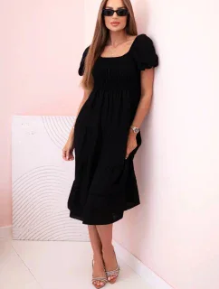 Dámské viskózové šaty s nabíranými rukávy a volánkovým topem černý