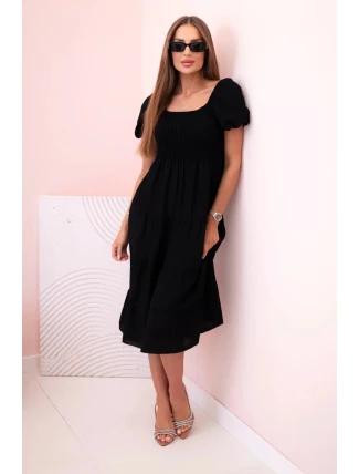 Dámské viskózové šaty s nabíranými rukávy a volánkovým topem černý Dámské viskózové šaty s nabíranými rukávy a volánkovým topem černý