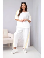 Dámský komplet máslový z viskózy mikina a kalhoty s lampasy bílý