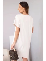 Dámské viskózové šaty s krátkým rukávem a ozdobným potiskem béžové