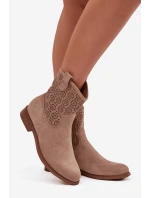 Dámské kotníkové boty na ploché podrážce s perforovaným vzorem S.Барски HY52-530 béžové Dámské kotníkové boty na ploché podrážce s perforovaným vzorem S.Барски HY52-530 béžové