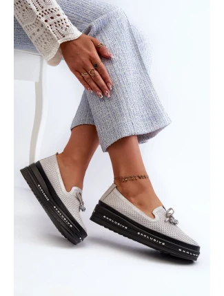 Lesklé dámské kožené mokasíny na platformě S.Barski Silver Lesklé dámské kožené mokasíny na platformě S.Barski Silver