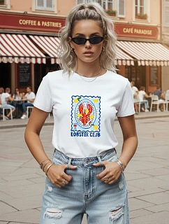 Klasické dámské tričko s potiskem Lobster Club, bílé, FashionStreet NX8030RY