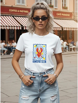 Klasické dámské tričko s potiskem Lobster Club, bílé, FashionStreet NX8030RY