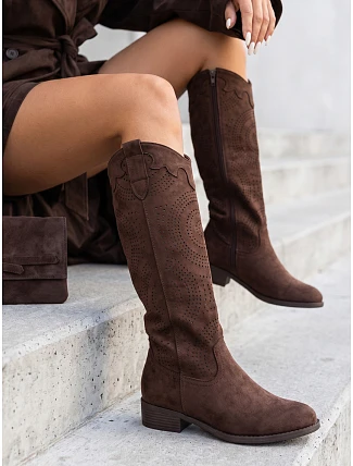 Dámské kovbojské boty s prolamovaným vzorem, hnědé, FashionStreet ZY1467
