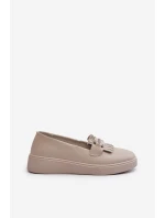 Lehké Dámské Mokasíny Kožené Na Platformě Beige LR590 S.Barski