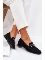 Mokasíny S Ozdobou Na Jemném Podpatku Eko Semišové Černé Pillitha