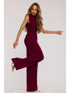 M890 Souprava s projmutým topem a širokými kalhotami - bordó