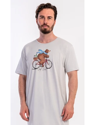 Pánská noční košile s krátkým rukávem Méďa na kole