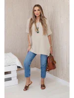 Oversized halenka s přívěskem tmavě béžová