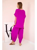 Komplet z viskózy halenka + kalhoty tmavě fialová