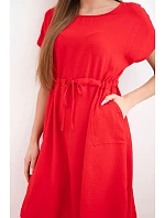 Dámské šaty s krátkým rukávem a zavazováním v pase červené Dámské šaty s krátkým rukávem a zavazováním v pase červené