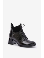 Zazoo 60503 Kožené Boty Na Podpatku Zateplené Černé