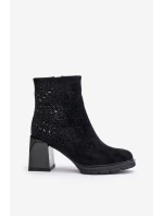 Zateplené dámské boty na podpatku se zdobením černé D&A MR880-130 Zateplené dámské boty na podpatku se zdobením černé D&A MR880-130