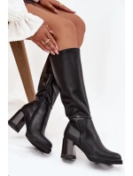 Dámské kozaki musketyýrky z přírodní kůže na podpatku vyhřívané Vinceza 66826 černé