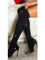 Dámské nadkolenky se třpytkami SH105 černé - In-Stylefashion