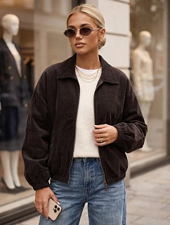 Dámská krátká přechodová bunda z manšestru, hnědá, FashionStreet TY6053