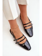 Lakované Baletky S Pásky Na Nízkém Podpatku Černé Bialettia