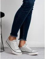 Trendy šedo-stříbrné  tenisky dámské bez podpatku