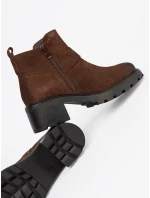 Designové  kotníčkové boty dámské hnědé na širokém podpatku